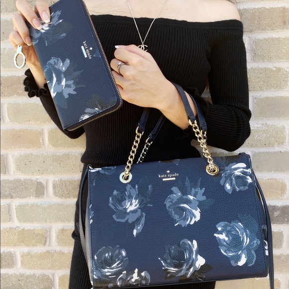 kate spade Handbags - Kate spade navy rose small tote wallet set